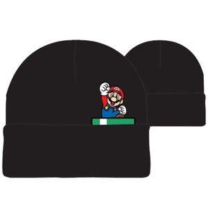 Super Mario Brothers Ski Cap Black Knit Cuffed Beanie Hat              ‎     C2